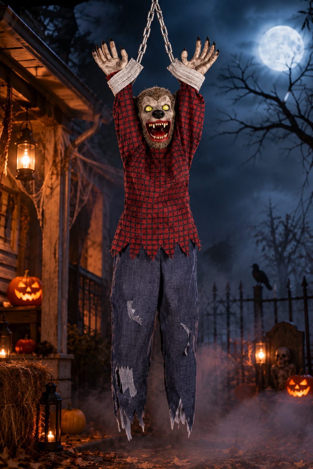 36 Inch Chained Shaking Werewolf Halloween Animatronic Decoration