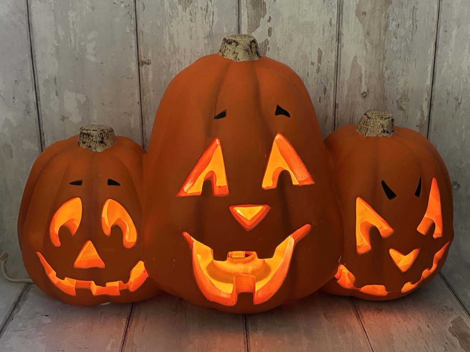 1998 Paper Magic Triple Pumpkin Jack O Lantern Lighted Halloween Blow Mold 18”