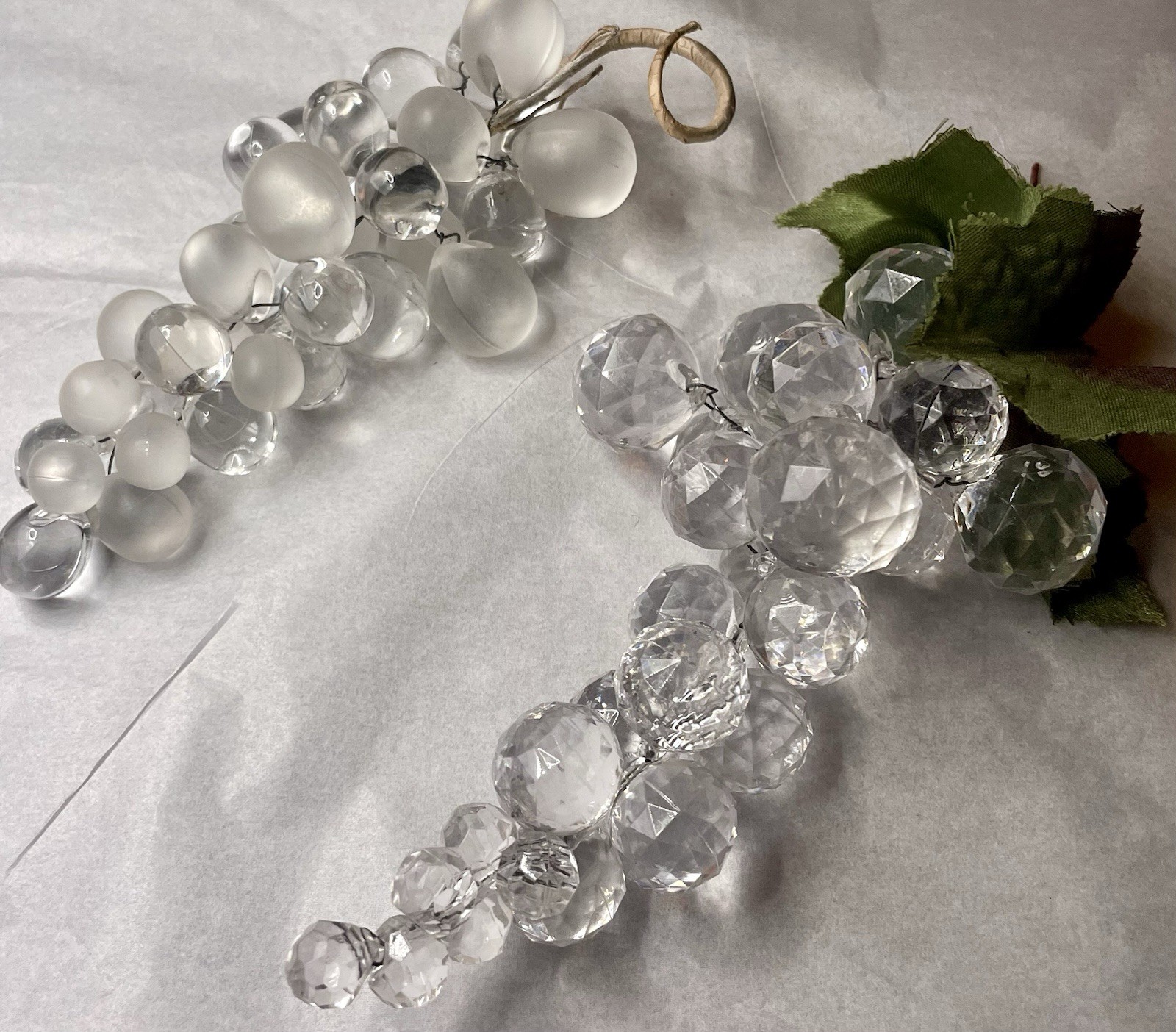Two Grape Cluster Lot VTG Lucite Acrylic Resin White Grapes Glass Crystal Look