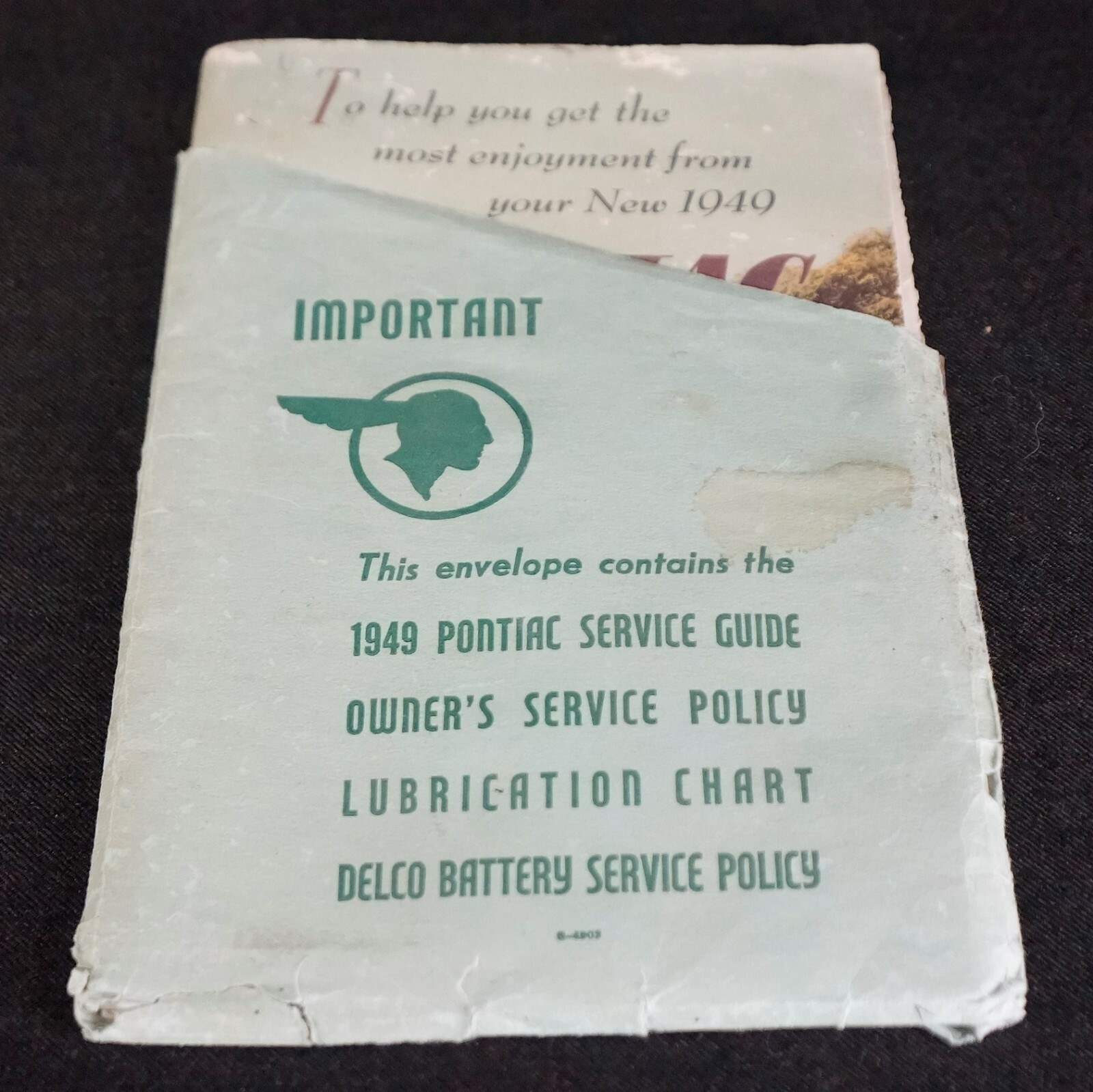 1949 PONTIAC ORIGINAL LITERATURE Lubrication Chart Service Policy, Service Guide