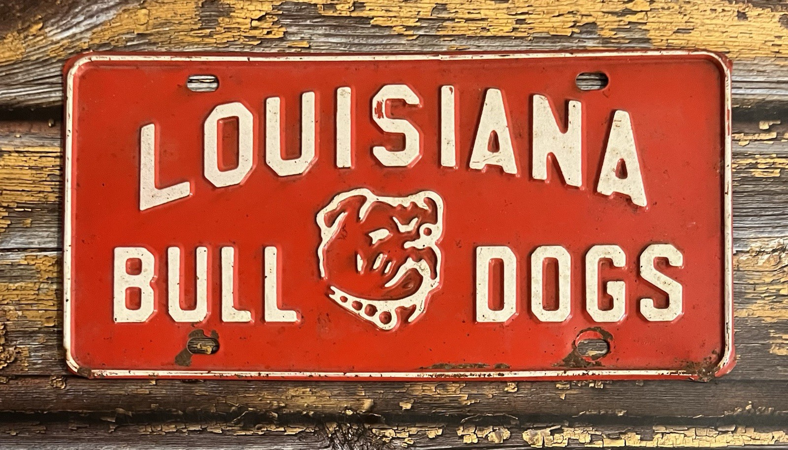 Vintage 1950s 60s Louisiana Missouri Bull Dogs High School Booster License Plate