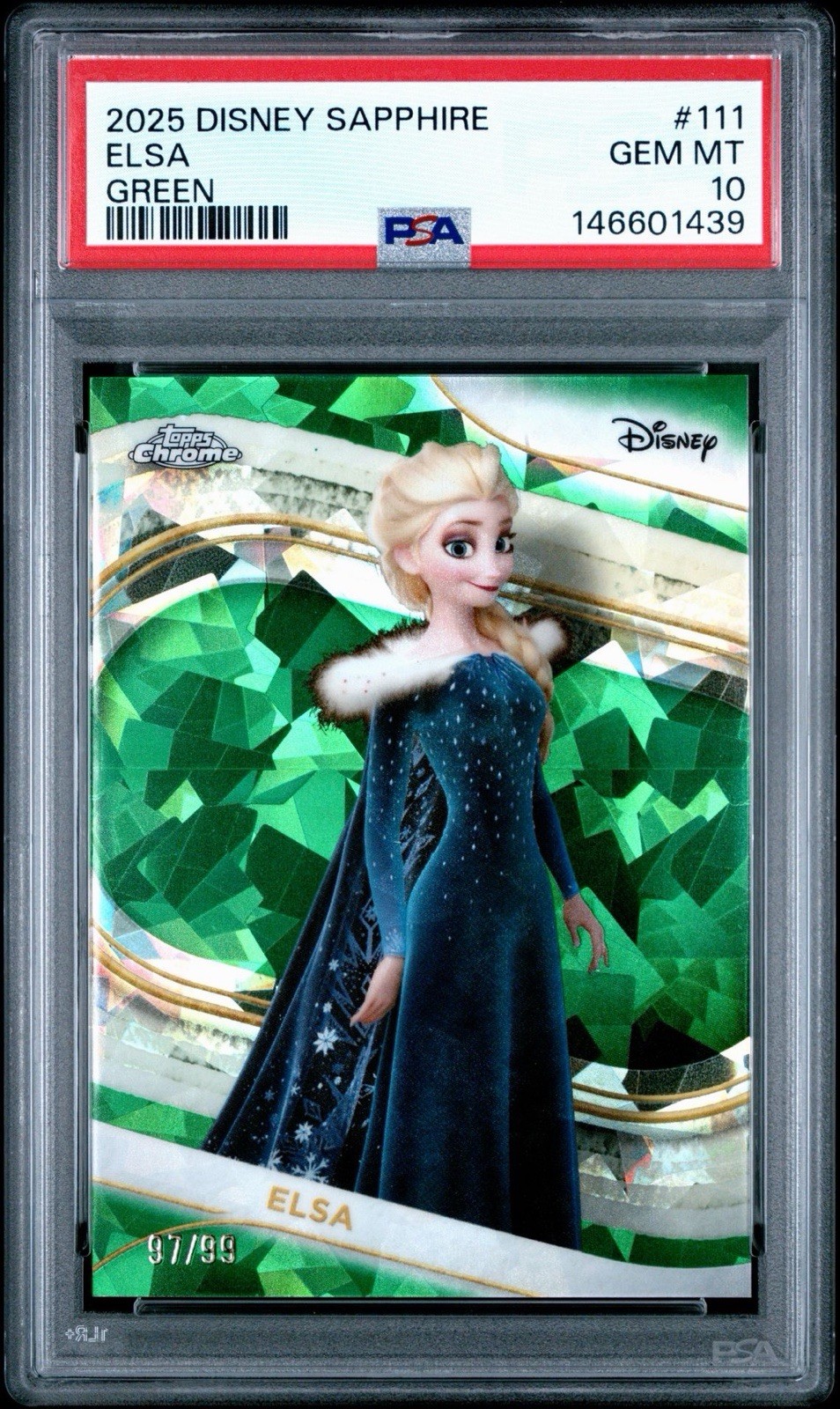 Topps 2025 Disney Sapphire Frozen Elsa #111 Green /99 PSA 10