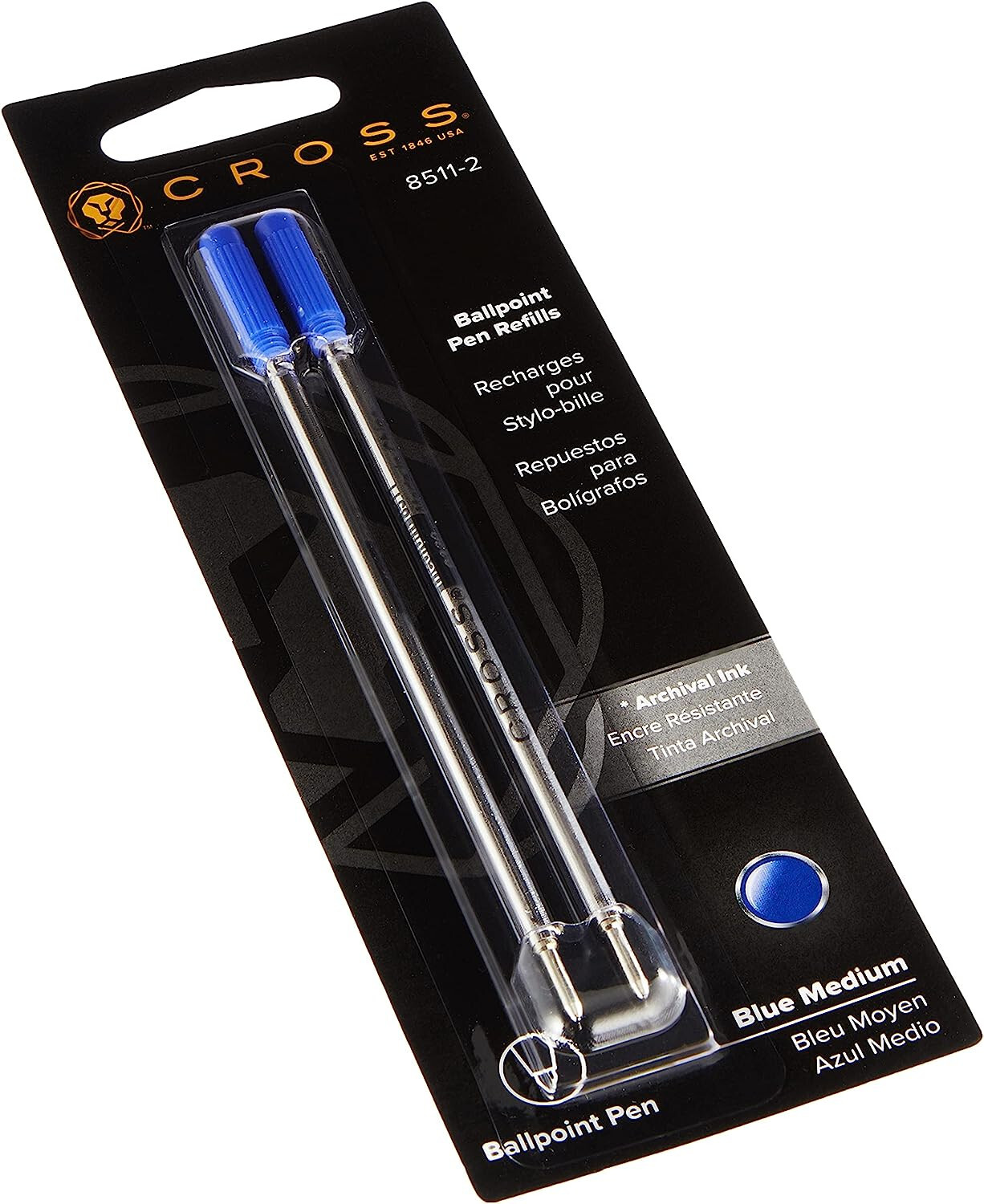 Cross 8511-2 Refills for Ballpoint Pens, Medium, Blue Ink, 2/Pack (85112) 
