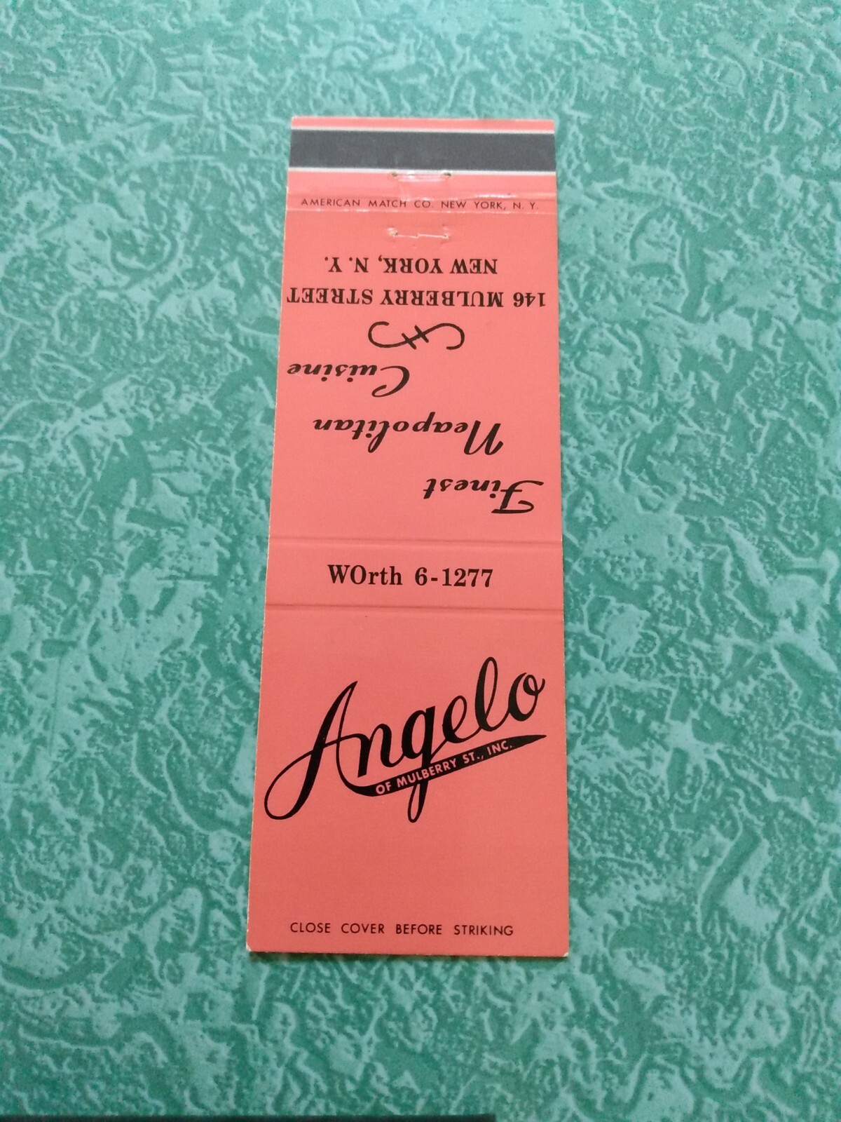 Vintage Matchbook Ephemera Collectible J7 New York Angelo Neapolitan mulberry St
