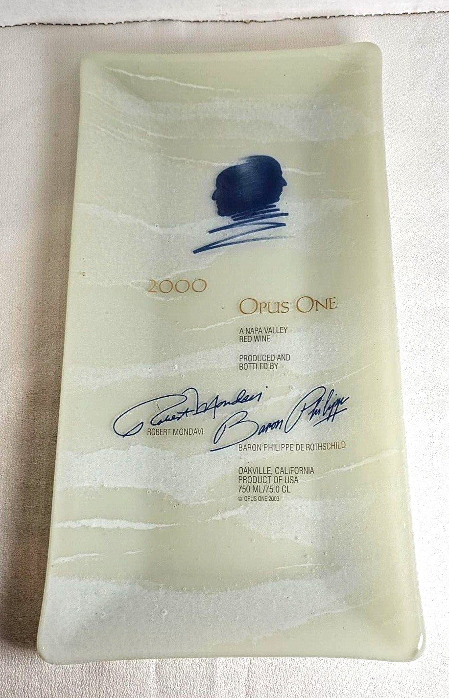 Opus One 2000 Fused Glass Promotional Rectangle Tray Winery Free S&H
