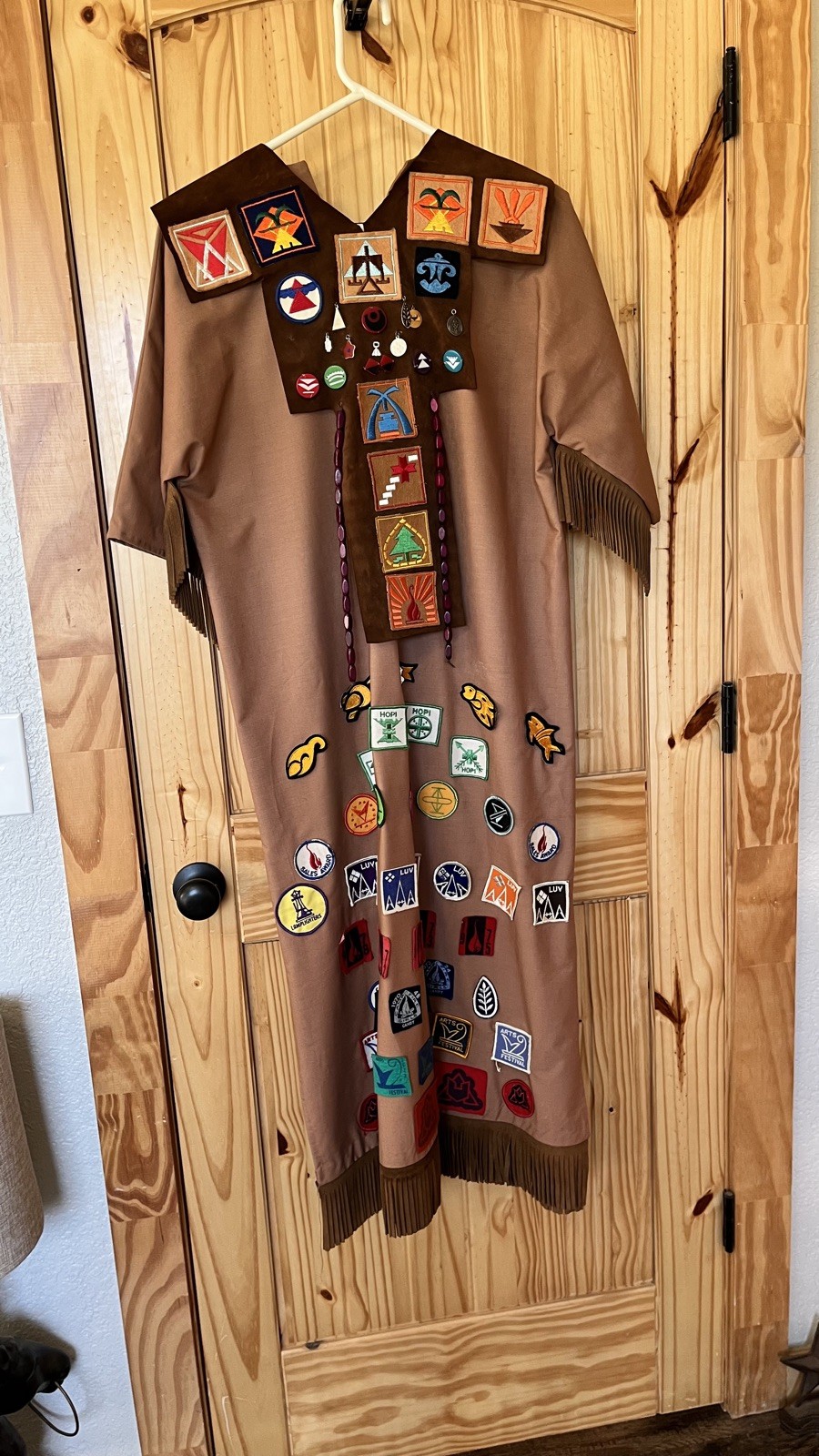 Vtg 70’s Camp Fire Girls Dress Ceremonial Indian Beadwork Patches Pins Costume