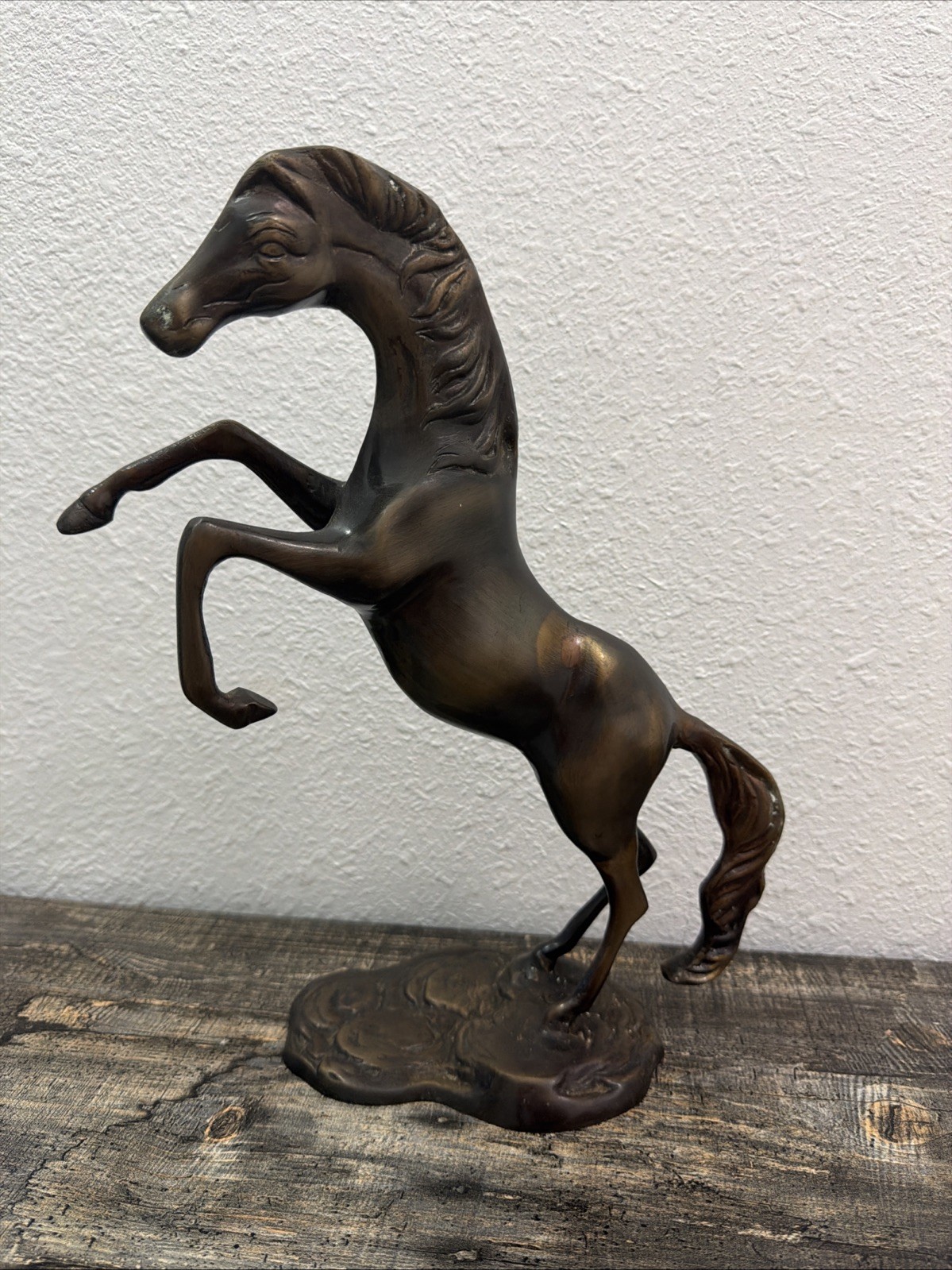 Vintage Bronze Rearing Horse Statue, Dark Patina, Equestrian Decor