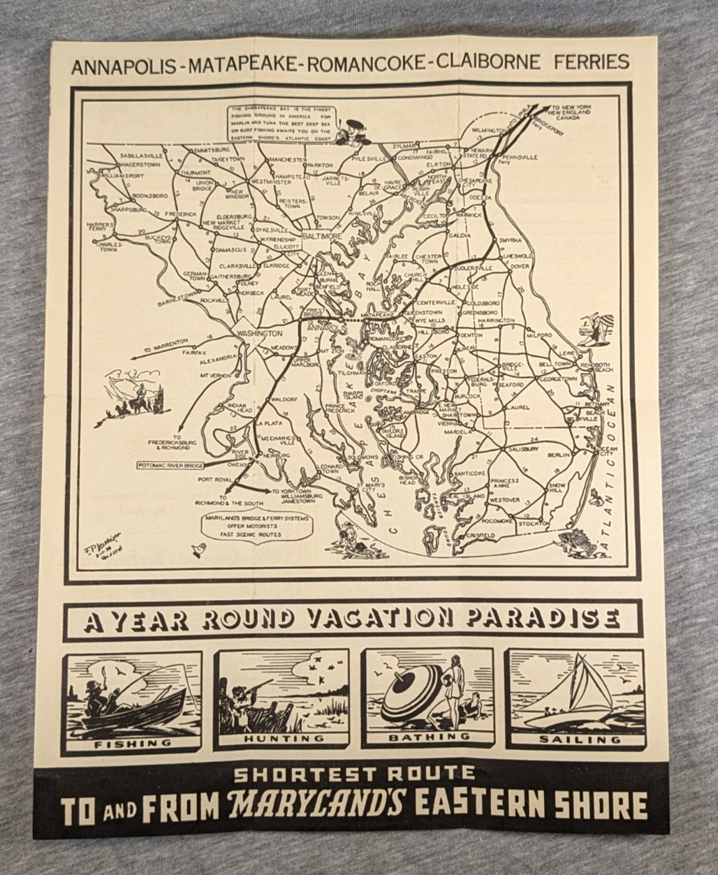 1941 Chesapeake Bay Ferry System Schedule & Map Eastern Shore Tourism Pre Bridge