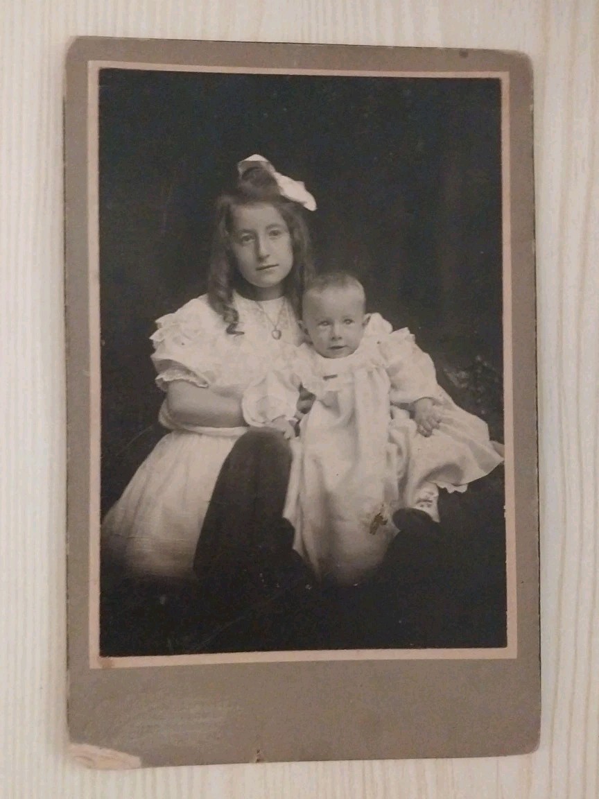 Antique Cabinet Card Photo RUTH GASTON BLOCK 1903 Victorian Brother Sister VTG