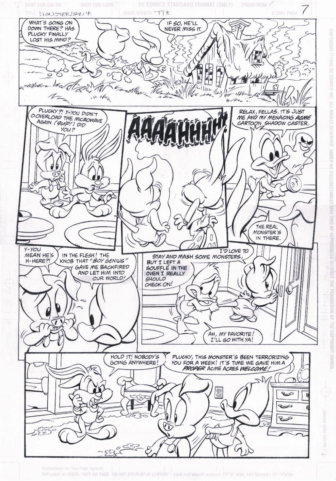 1993 WB DC COMICS TINY TOON ADVENTURES ORIGINAL ART PAGE BUSTER BUNNY PLUCKY PIG