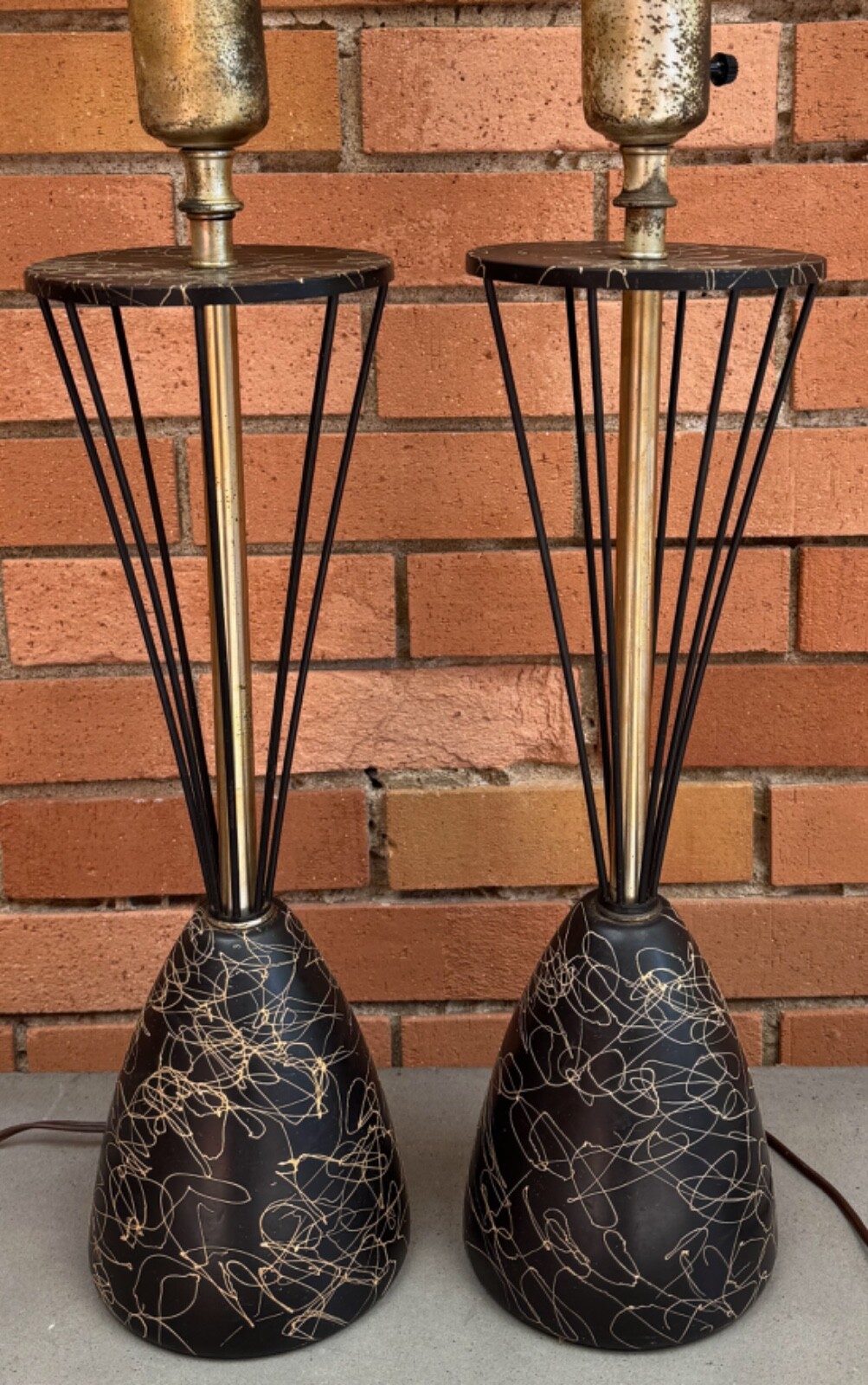 Vintage MCM Atomic REMBRANDT Lamps Mid Century Modern Lighting 50s Black Beige