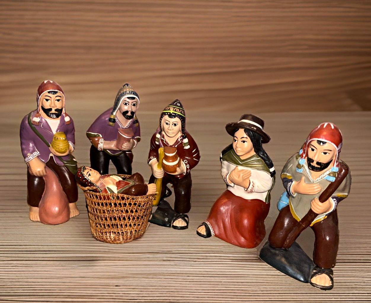 Vintage Bolivian Andean Nativity Set Aymara Folk Art 6.75” Hand Painted Bolivia