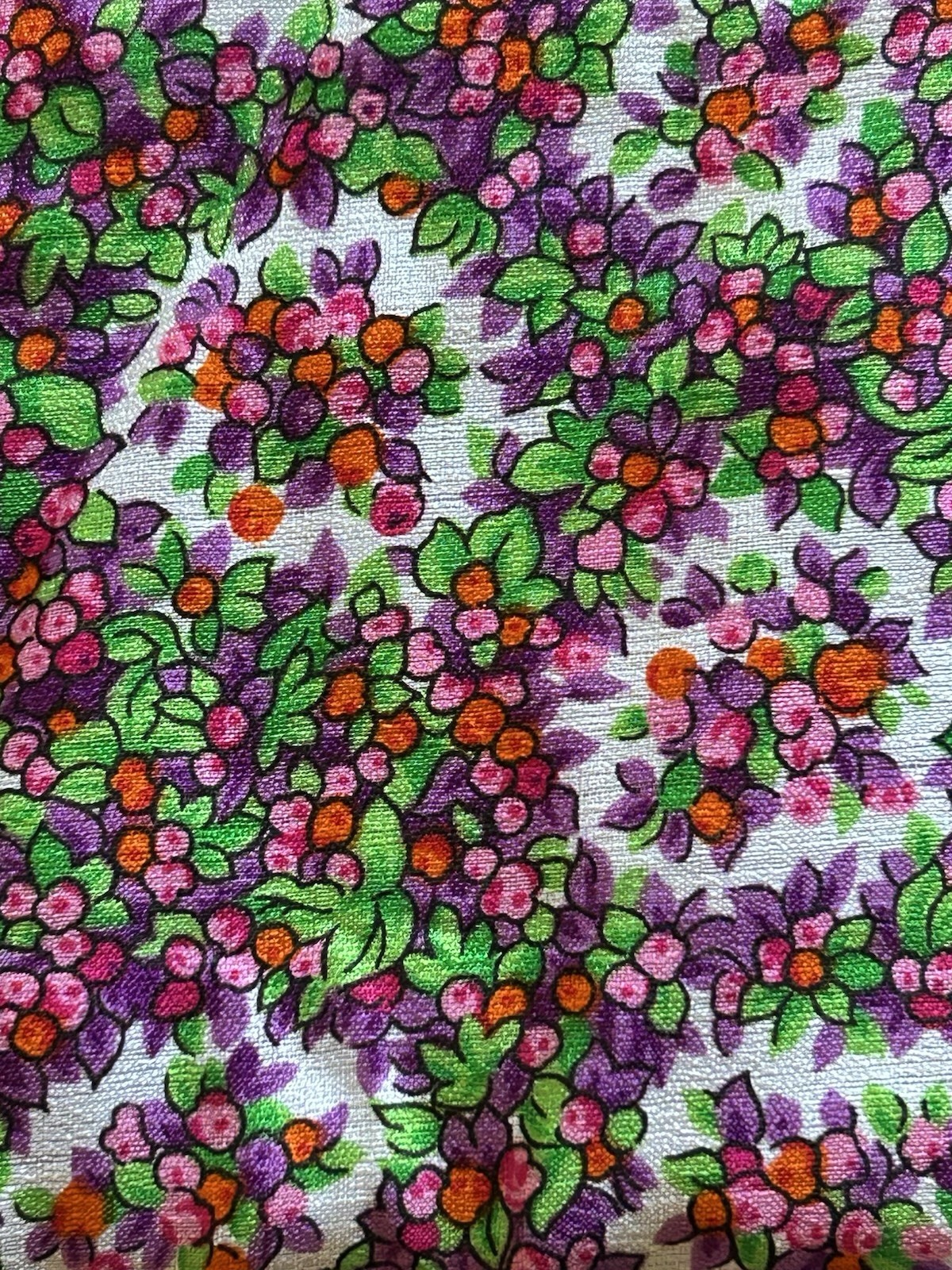 60s Vintage THC Hawaiian Textiles Fabric Pink Purple Orange Floral 3/4 Yard 43\