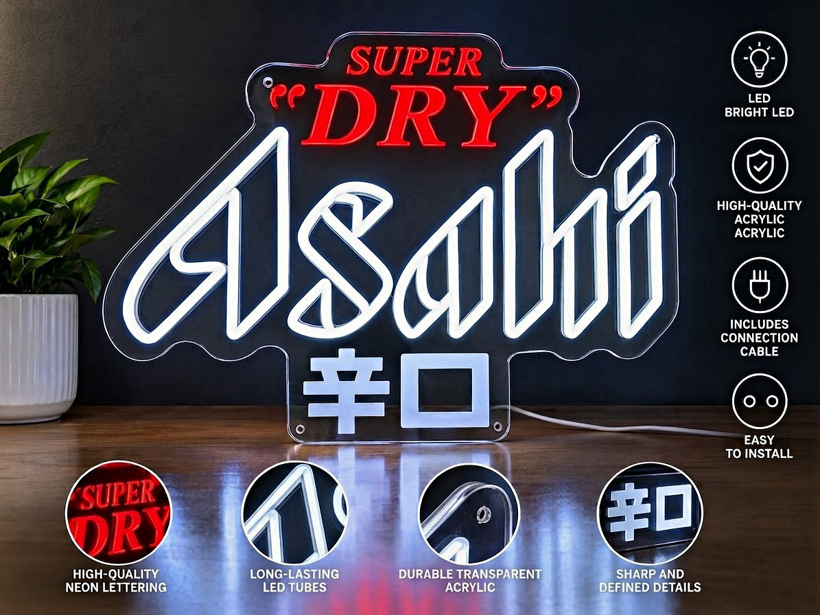 Asahi Super Dry LED Neon Sign Acrylic USB Light White/Red, 2020-Now