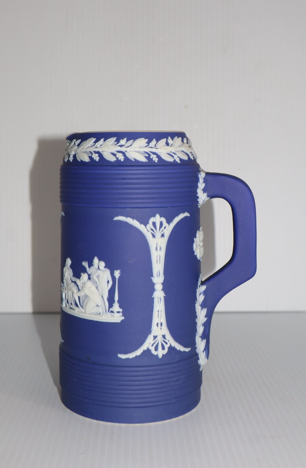 OLD WEDGWOOD DARK BLUE JASPERWARE PITCHER JUG 7 1/4