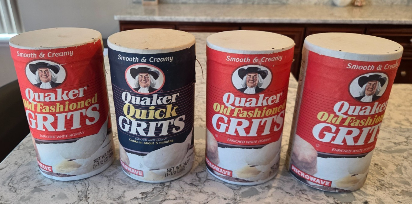 Vintage Quaker Oats Grits 24 oz Cardboard Container NOS Unopened Sealed Lot of 4 Vintage Quaker Oats Grits 24 oz Cardboard Container NOS Unopened Sealed Lot of 4
