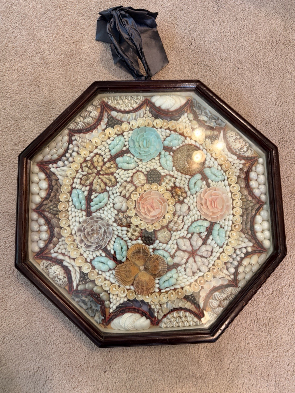 Beautiful Handcrafted  Vintage Sailors Valentine “15”Inches octagon Shape