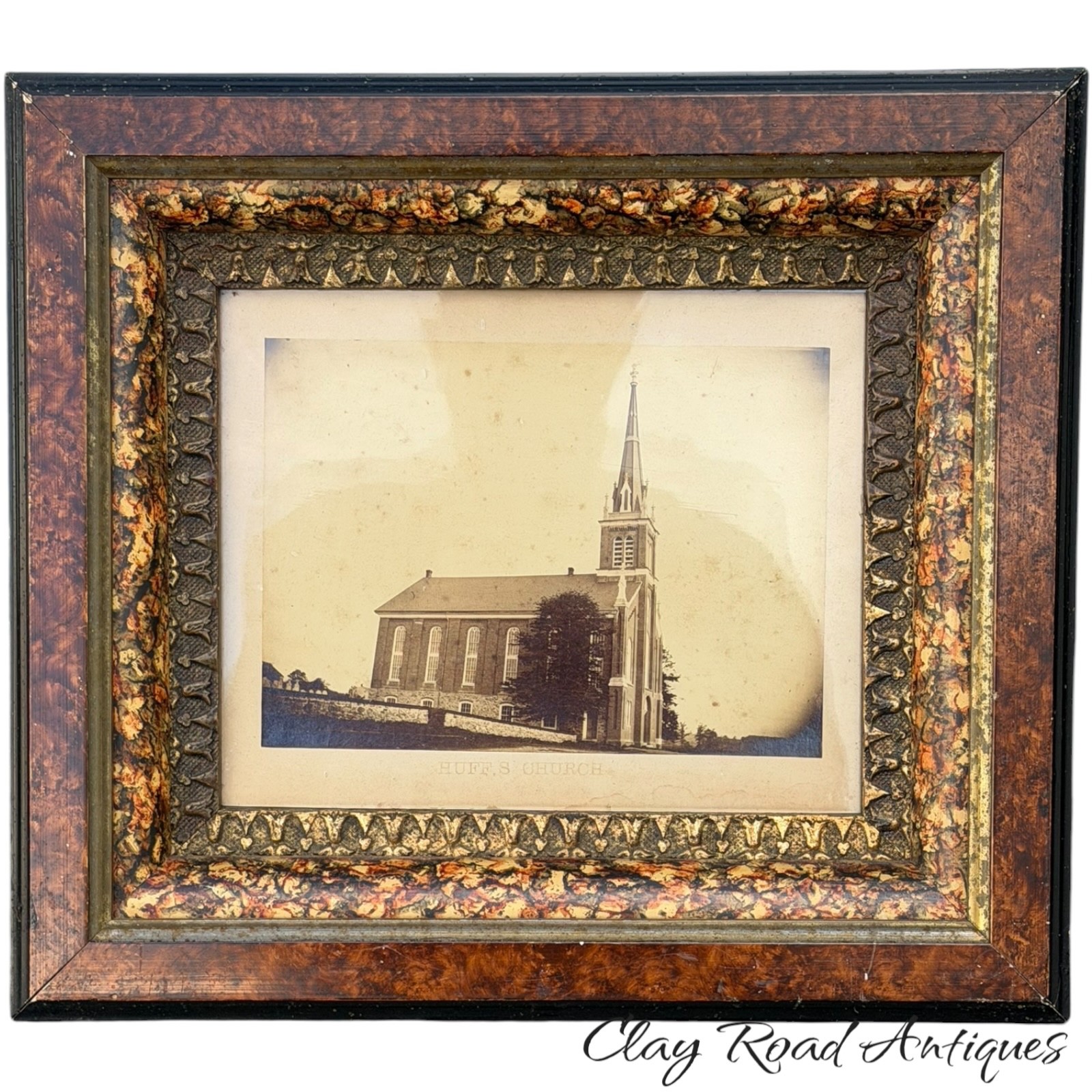Antique Victorian FAUX tortoise frame Huffs Church berks county pa 1880 Antique Victorian FAUX tortoise frame Huffs Church berks county pa 1880