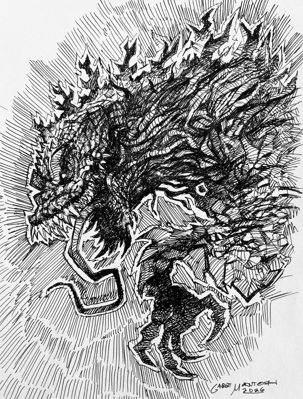 Monster-Zilla Godzilla - 11x14 Original Ink Art by McIntosh COA - NOT a Print
