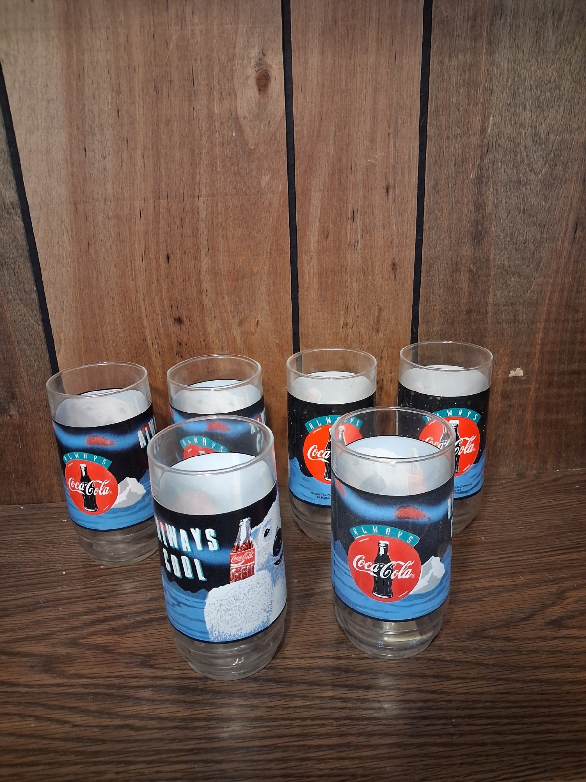 Vtg 1995 Coca Cola Polar Bear Glasses Set of 6 Always Cool Indiana Glass 16oz