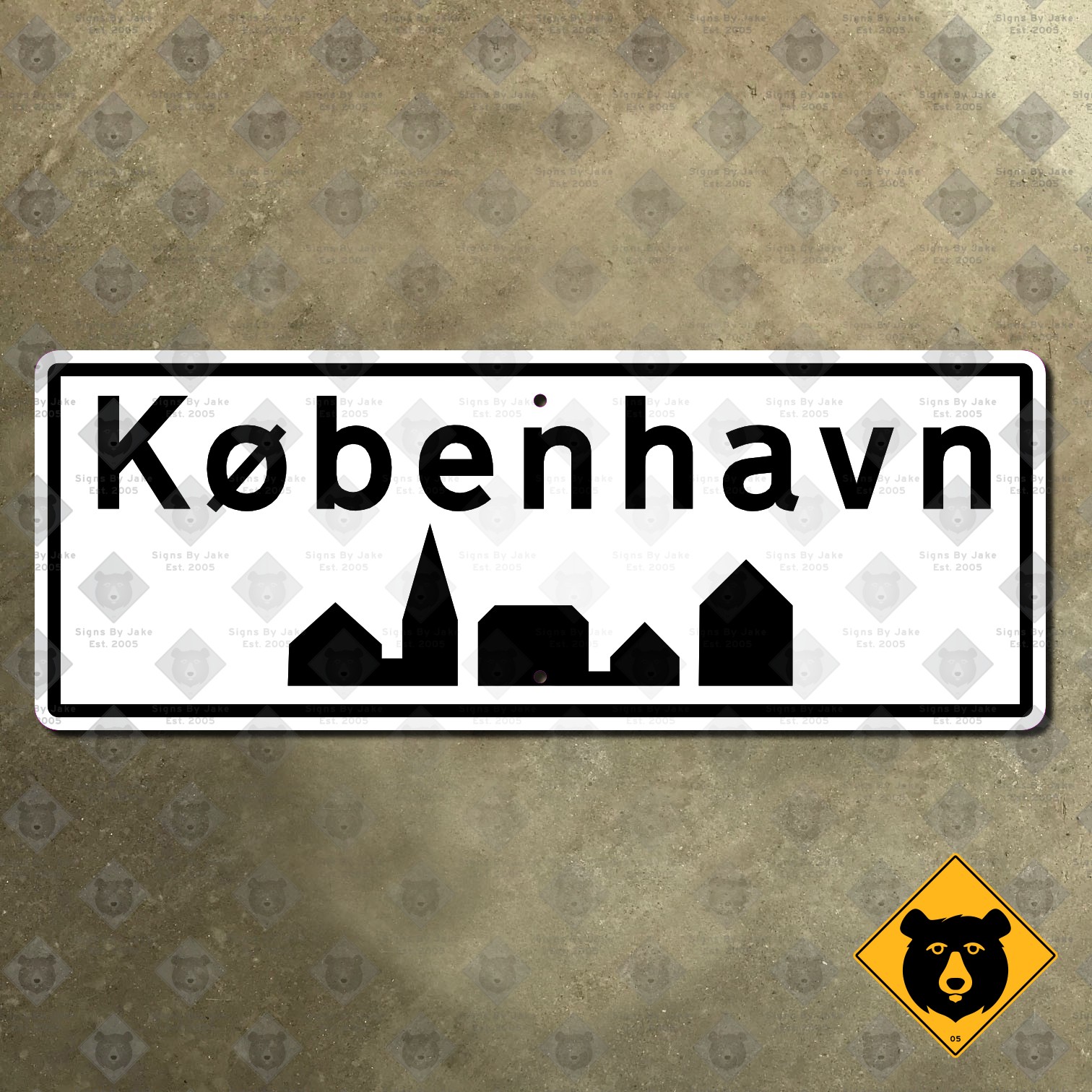 Denmark Copenhagen city town limits road sign highway marker silhouette 29x11