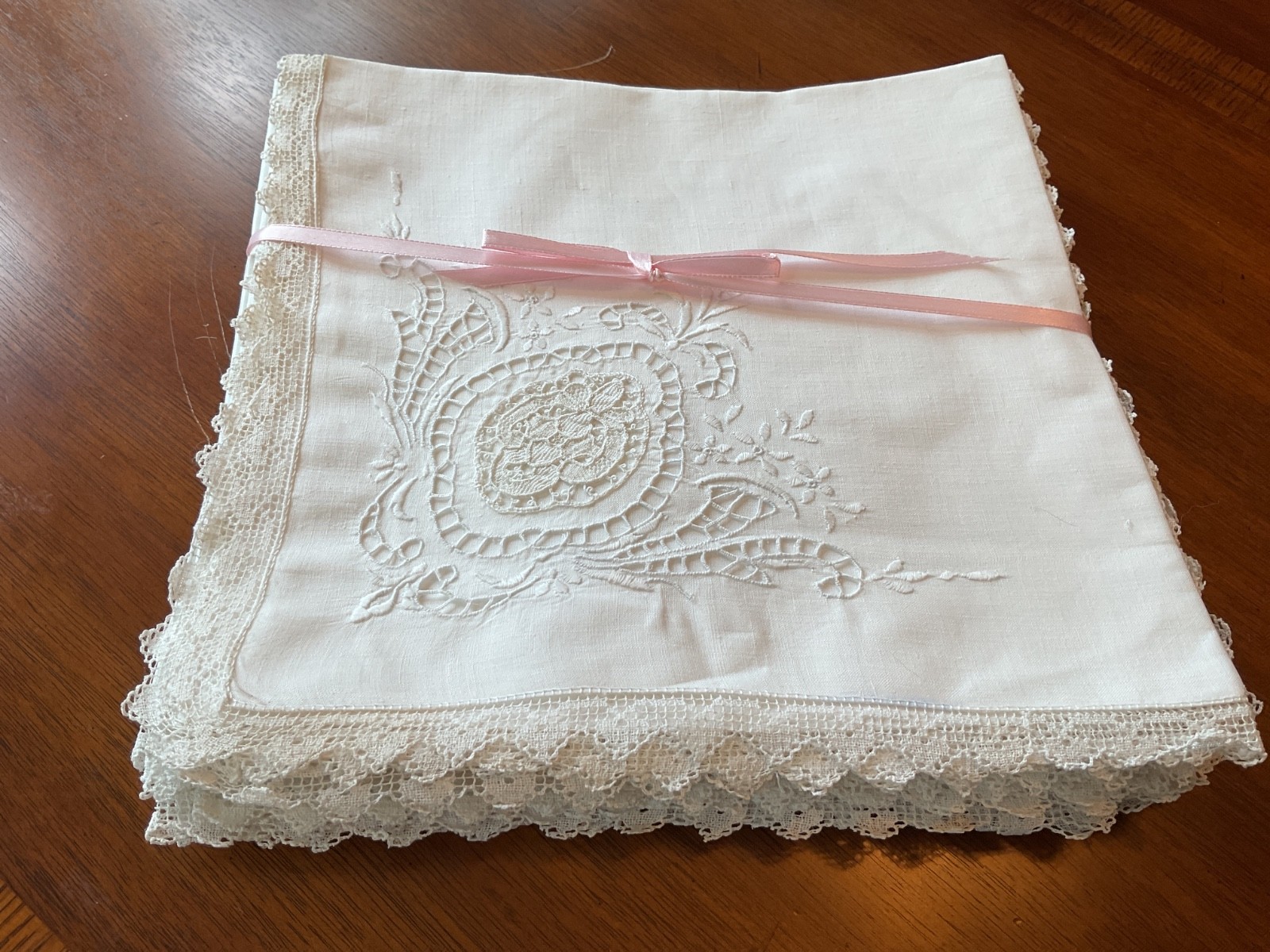 Vintage NOS Dinner Napkins Set 12 Madeira 60s Valenciennes Lace White XL 22”x22”
