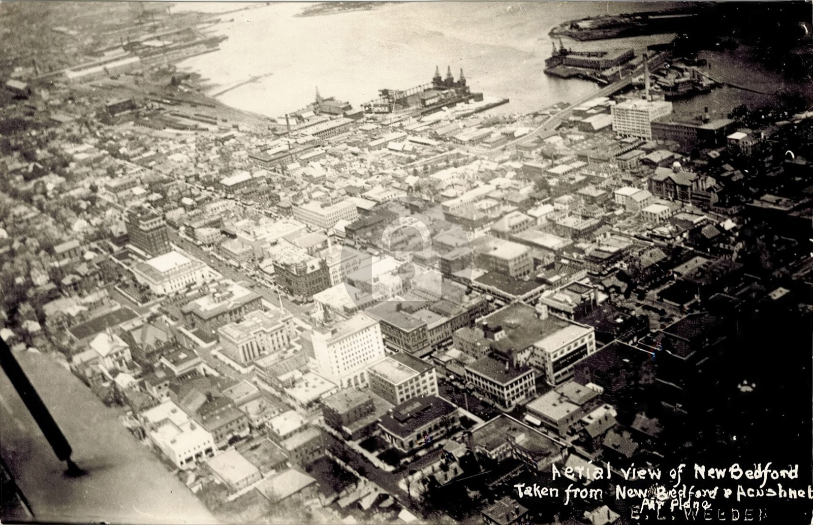 NEW BEDFORD MA AERIAL DOWNTOWN Rt 6 TO BRIDGE RPPC Photo Postcard COPY