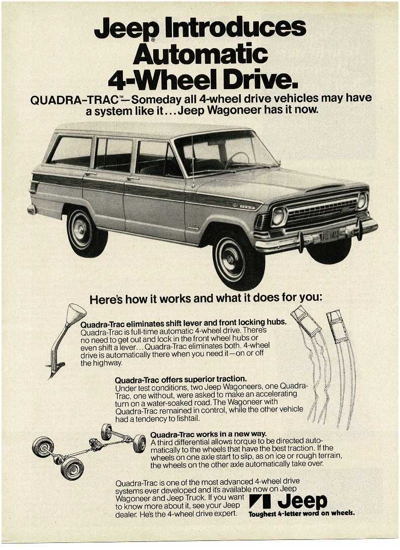 1973 JEEP Wagoneer w/ Quadra-Trac automatic 4-wheel drive Vintage Print Ad