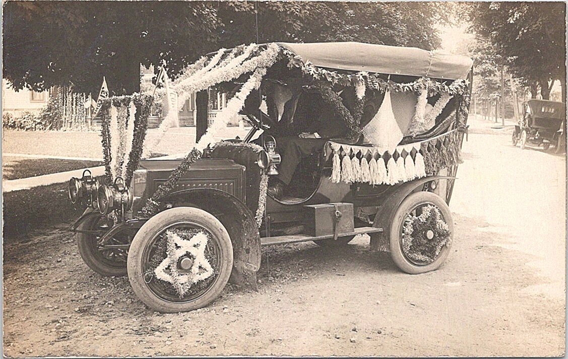 RPPC Early Automobile Decorated for Parade Maquoketa Iowa 1909