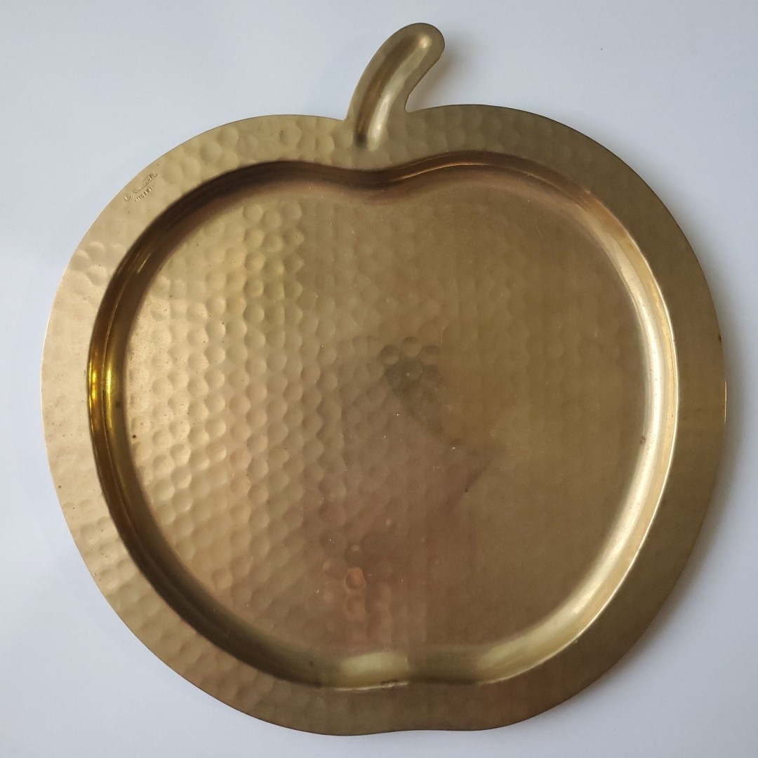 VTG 1960s Renzo Cassetti Italy Hammered Brass Apple-Shaped Tray Vide-Poche 9