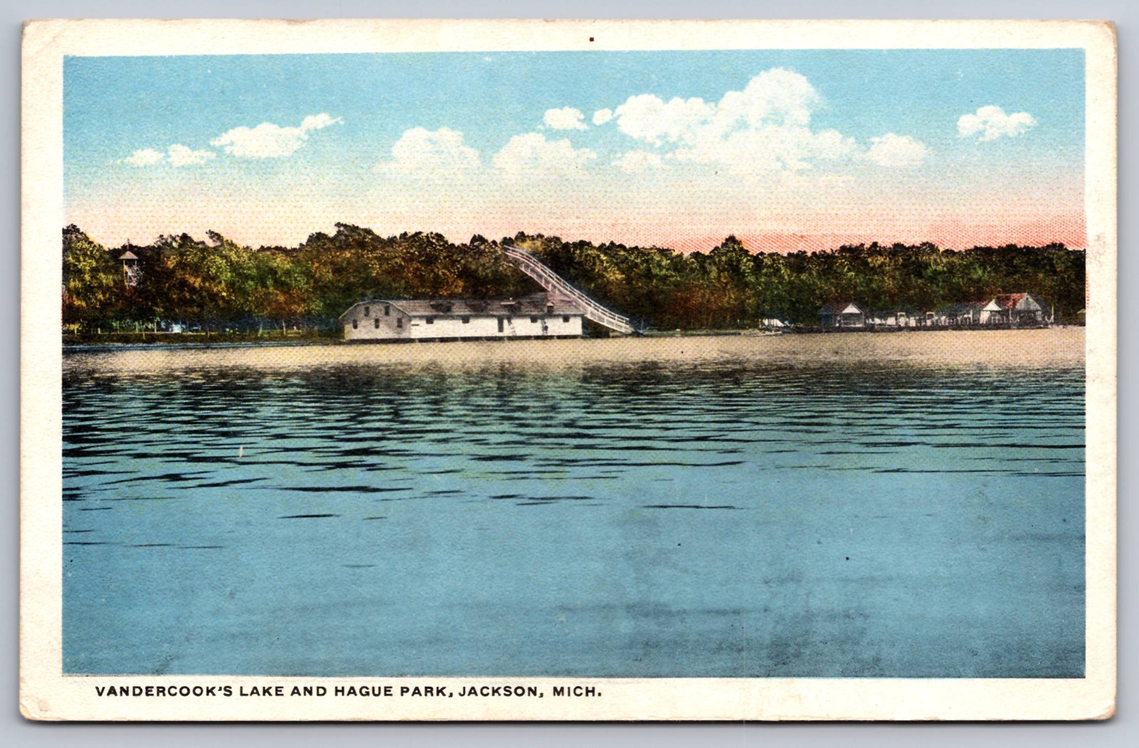 Jackson Michigan Vandercook's Lake & Hague Park Antique Postcard c.1920s