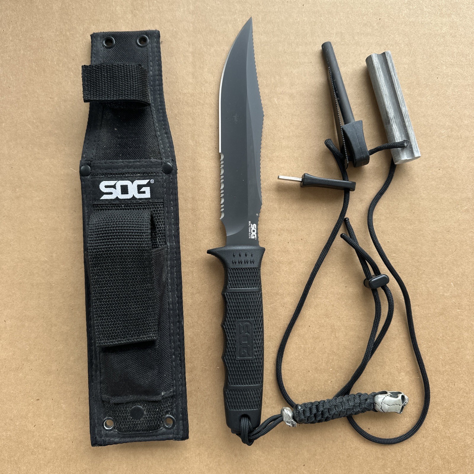 SOG Seal Team Elite Tactical Knife 7” Blade Serrated Edge & Sheath - Nice