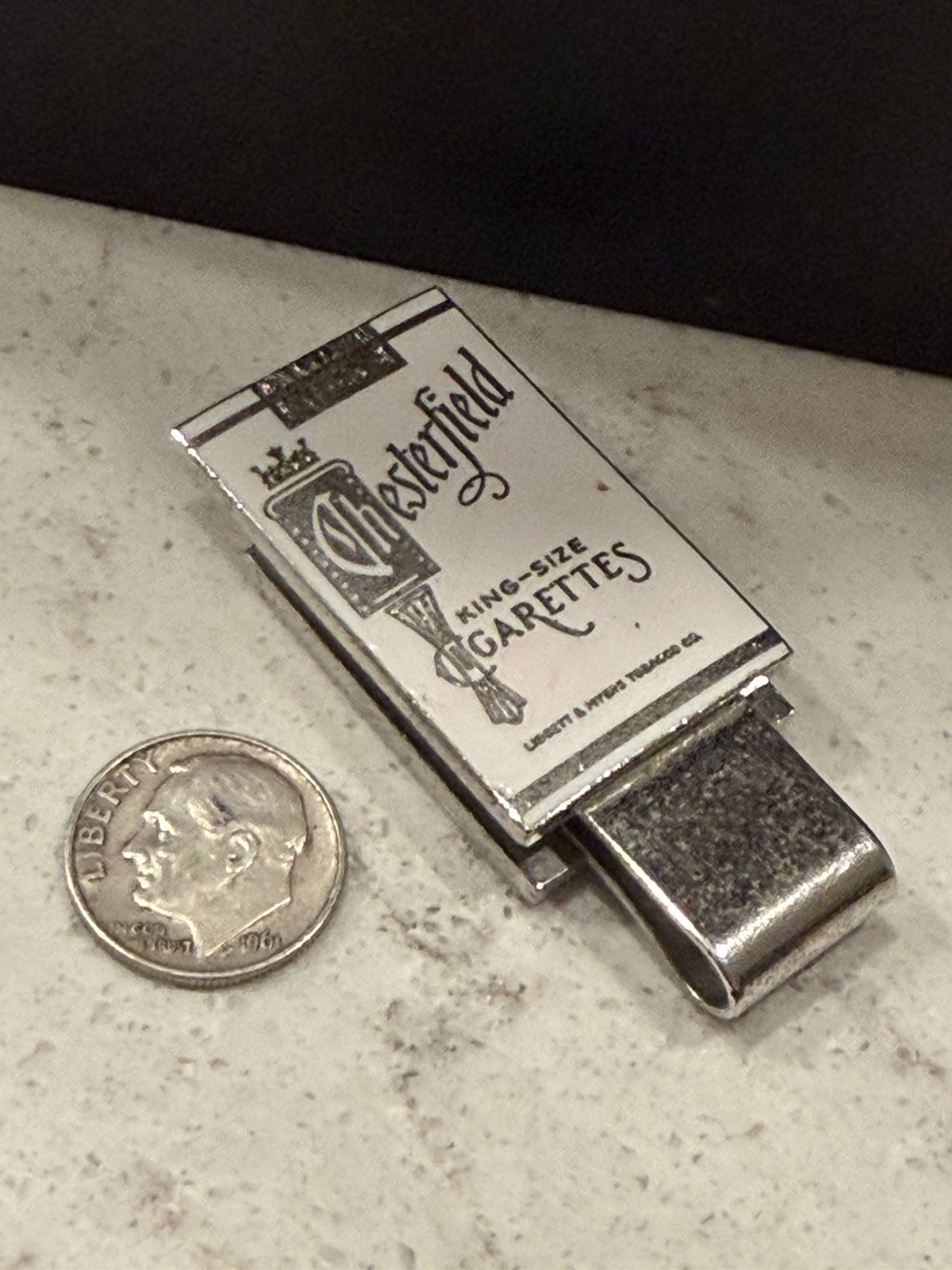 Vintage 1950s Chesterfield Cigarettes Enamel Money Clip Liggett & Myers
