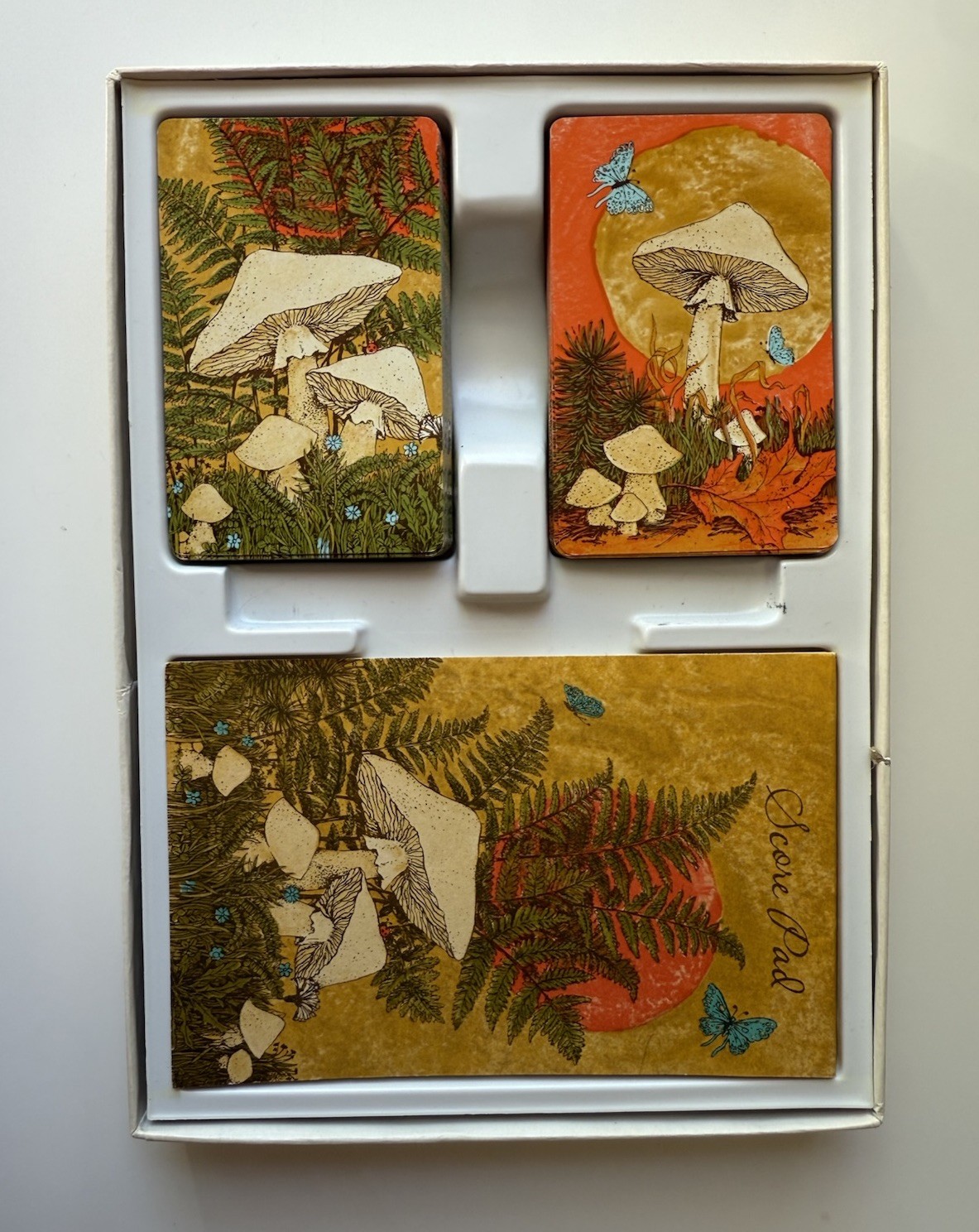 Vintage 1970s Hallmark Mushroom Playing Card Bridge Set 2 Decks 54 Cards Ea