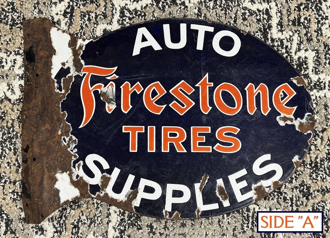 ⭐️ FIRESTONE ⭐️ Vintage PORCELAIN SIGN ⭐️ 1940s-50s ⭐️ approx 23