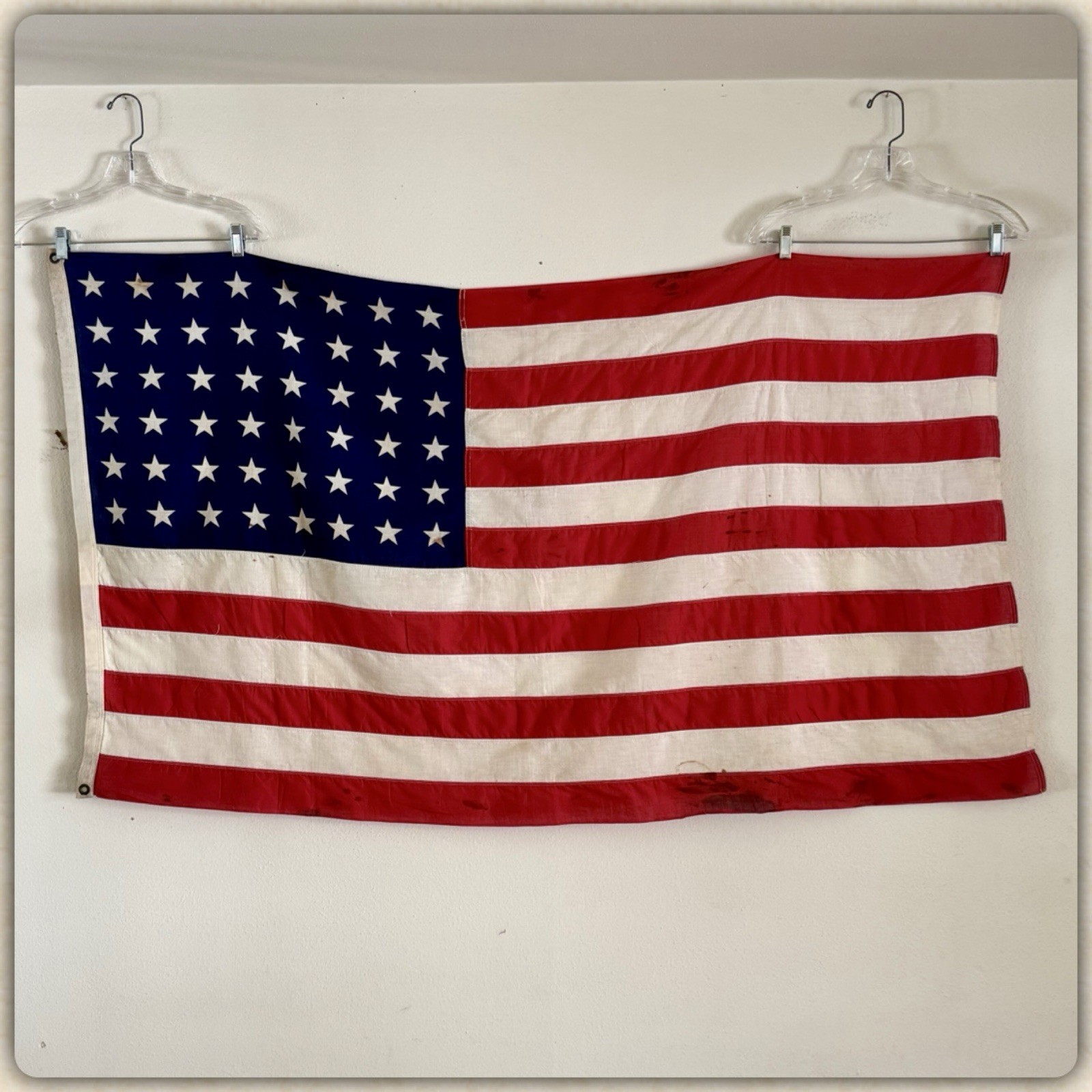 1950s Vintage 3 X 5 ft 48 Star Cotton Sewn Printed USA American Flag Patriotic