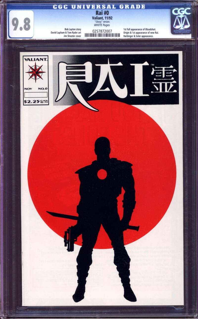 RAI #0 CGC 9.8 WHITE PAGES // GLOSSY VERSION VALIANT COMICS 1992