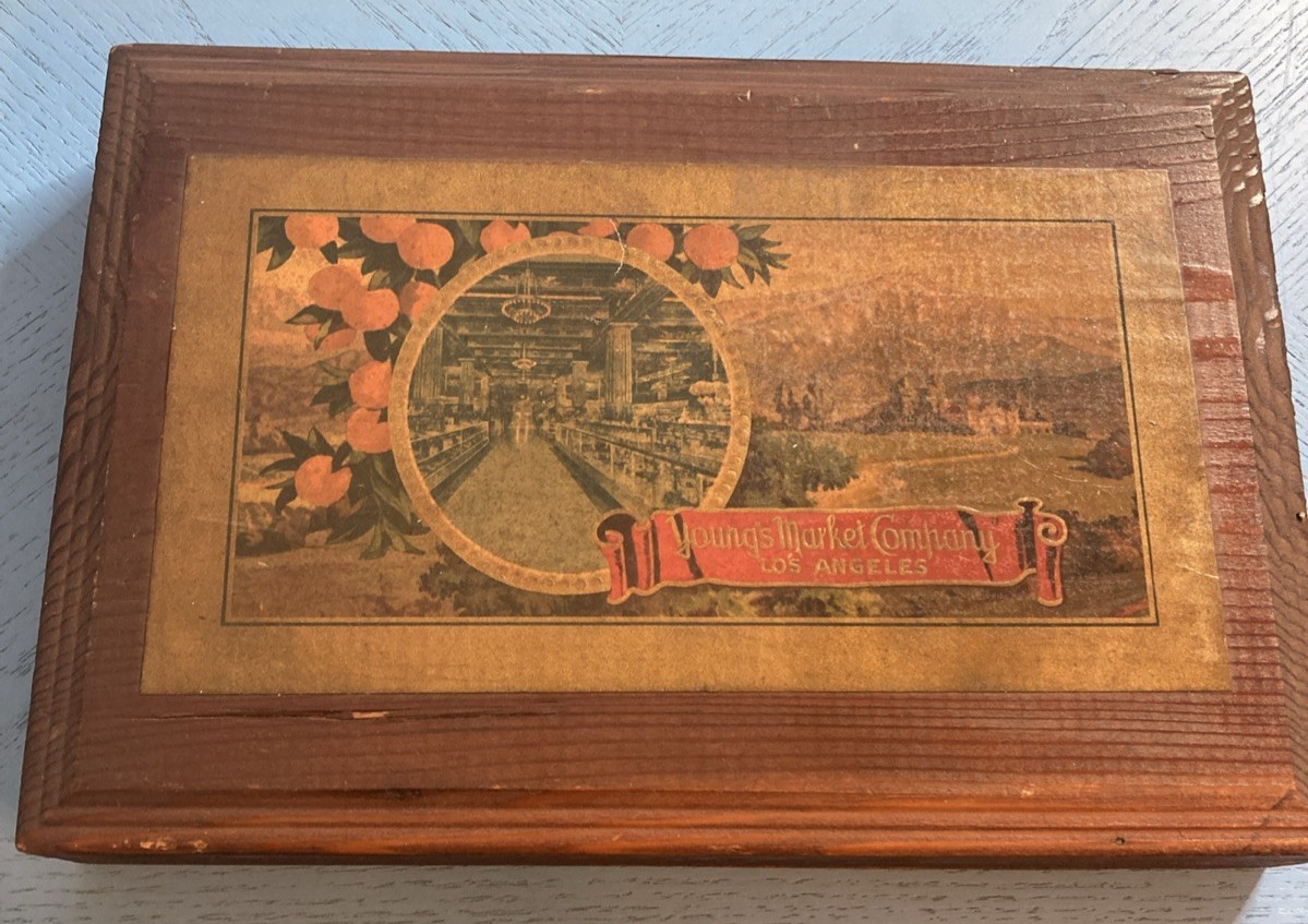 Vtg Young’s Market Company Los Angeles Wooden Advertisement Box 12x7.5x2 Decal