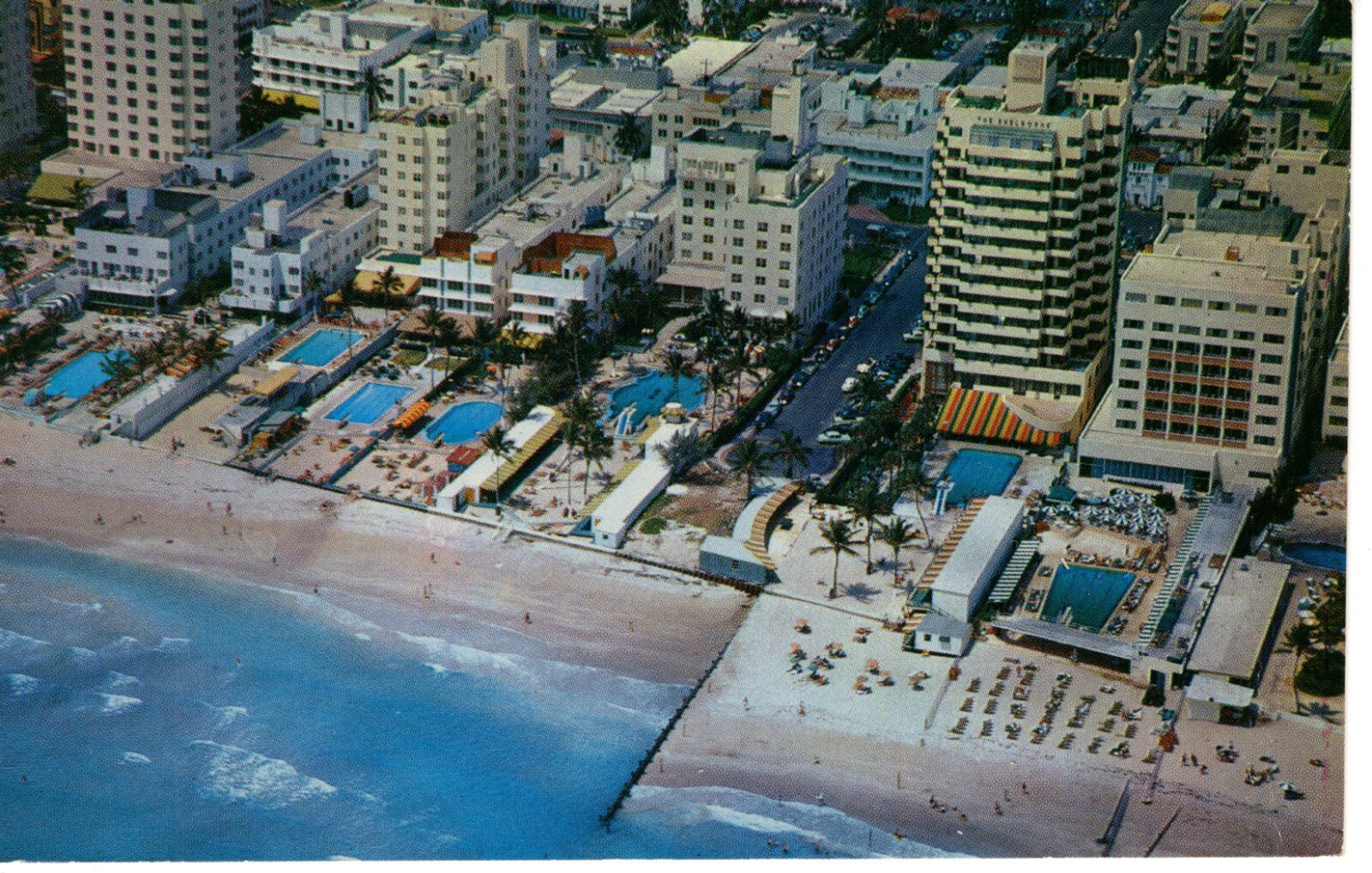 Vintage Postcard Florida Miami Beach Hotels Shoreline Aerial View  -343