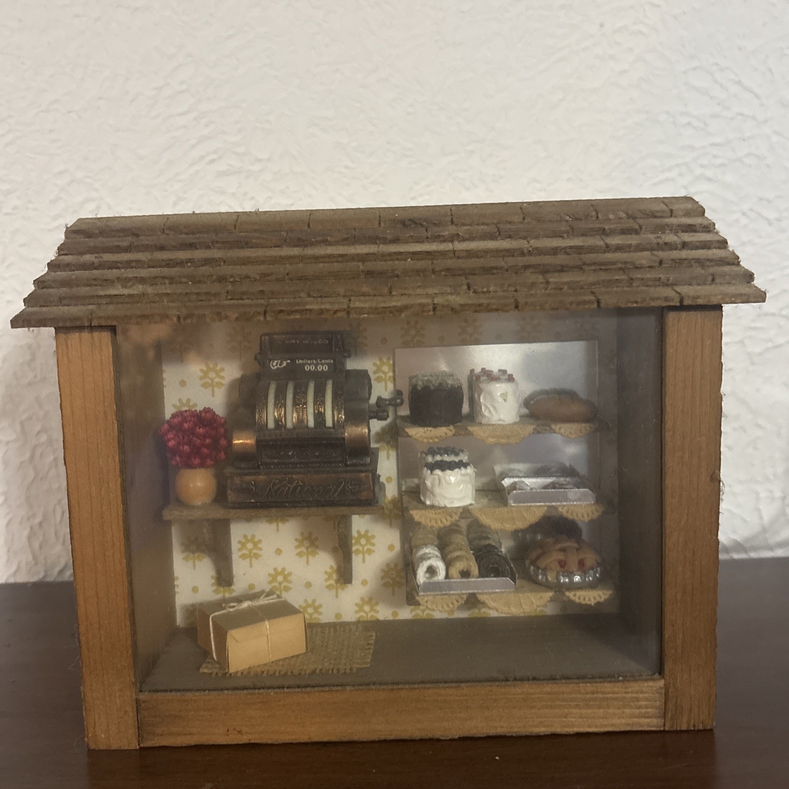 Vintage Wooden Wall Diorama Shadow Box Miniature Room Scene Bakery