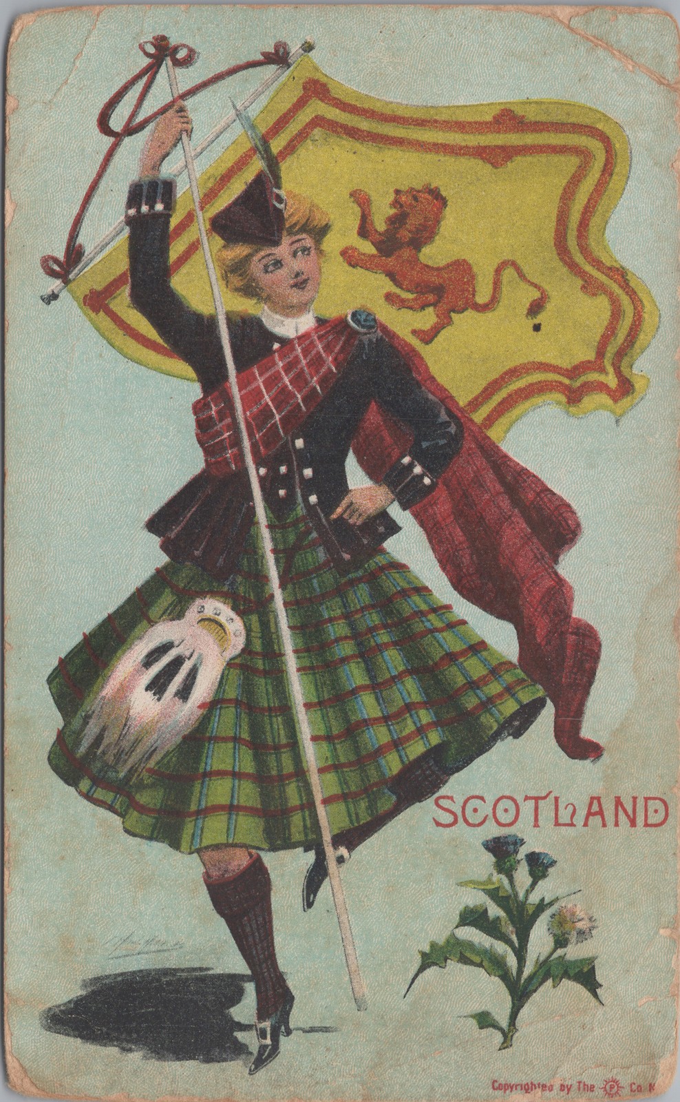 Scotland Highland Dancer Girl Tartan c1905 Lion Rampant Thistle Embossed