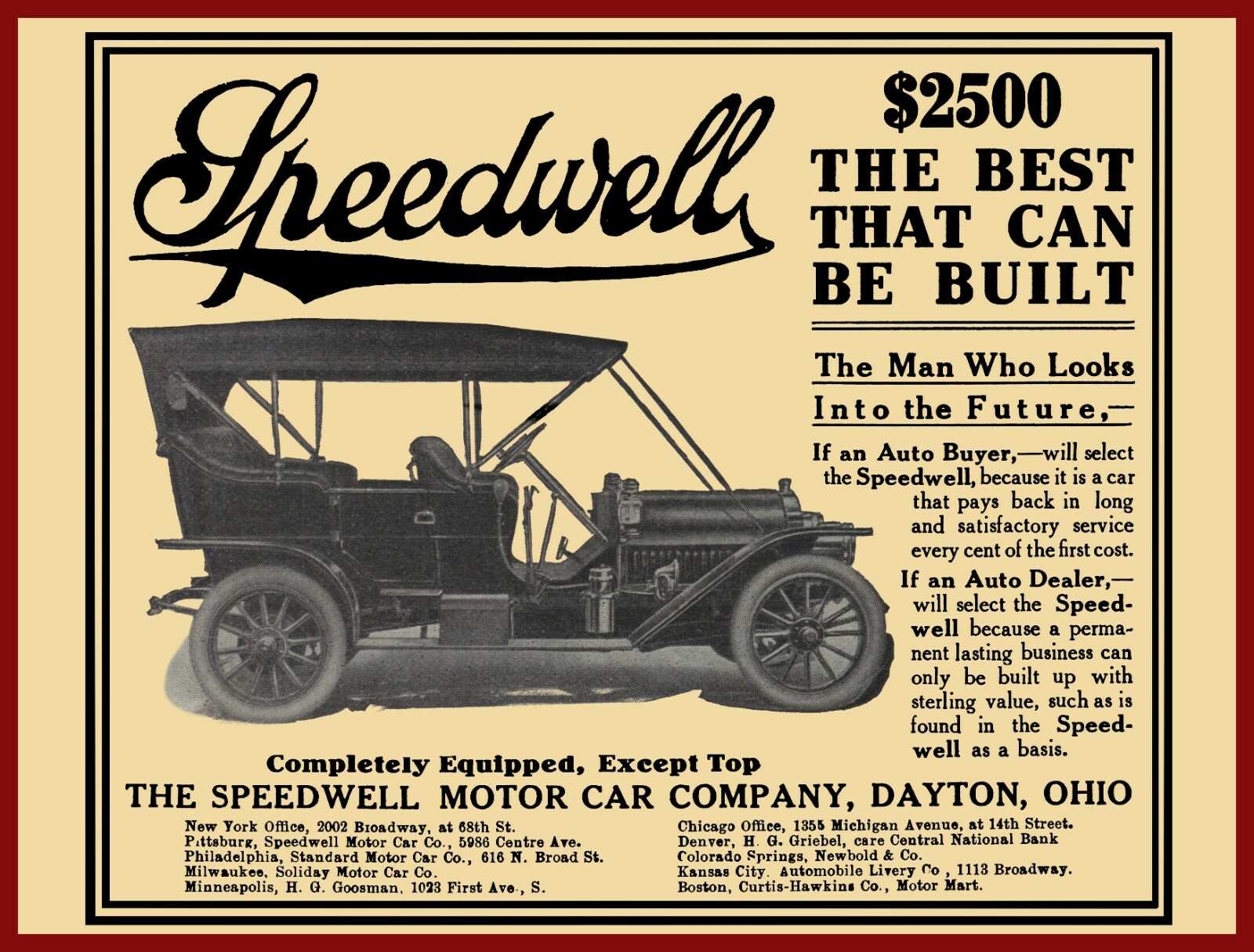 1909 Speedwell Motor Cars, Dayton NEW Metal Sign 24