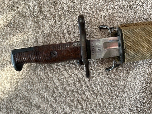 U.S. Model 1905 bayonet marked SA1915. U.S. 610471. Model 1910 type 1 woven scab