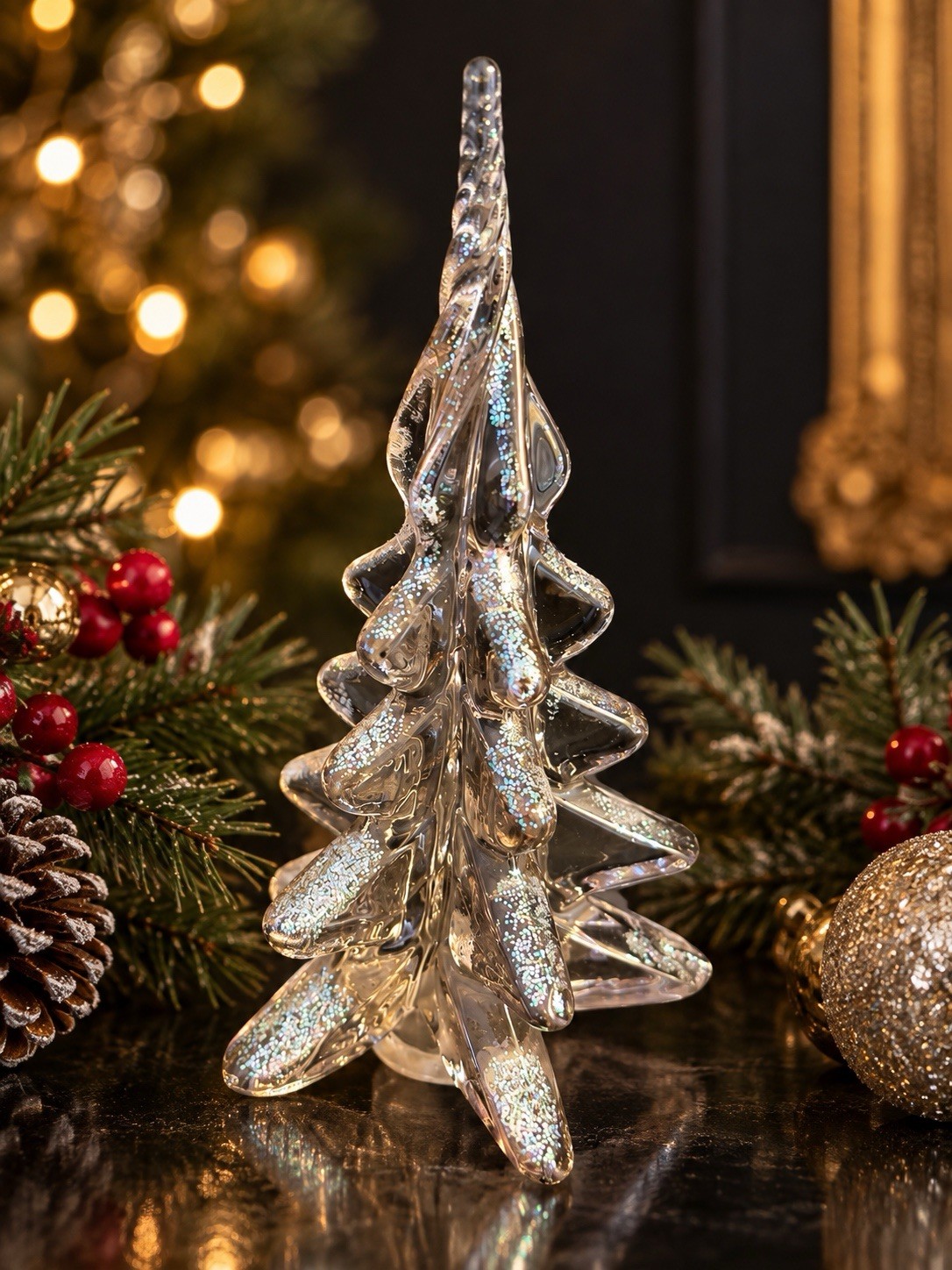 Vintage Silvestri Iridescent Glitter Glass Christmas Tree 8