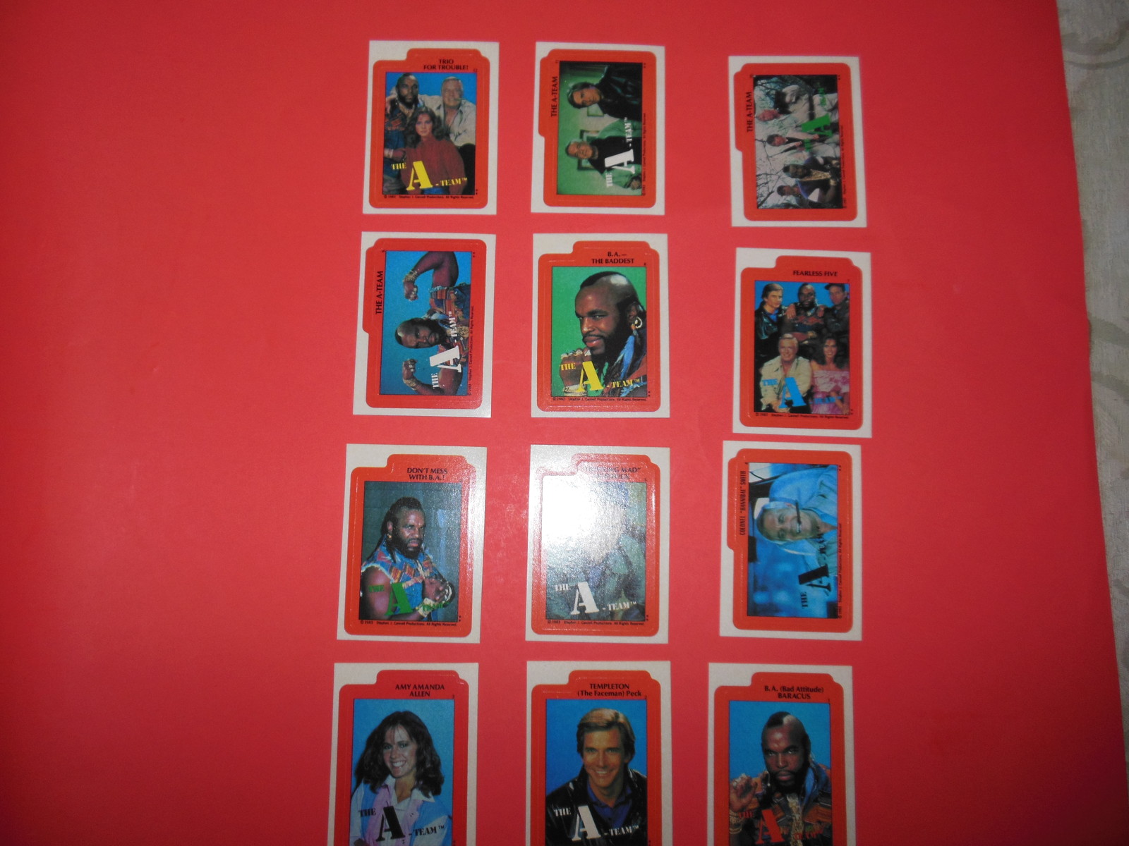1983 TOPPS A-TEAM COMPLETE STICKER SET 12 MINT MR T PUZZLE FROM VENDING CASE