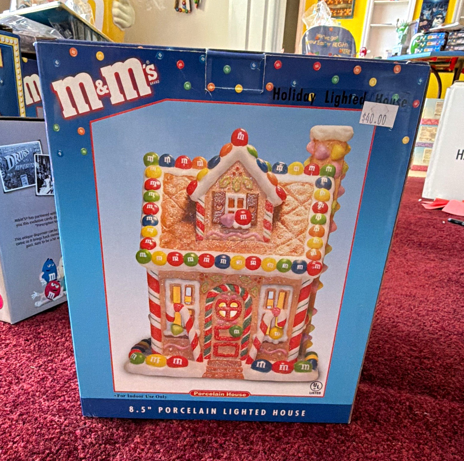 M&M\'s 8.5in Porcelain Illuminated Holiday House Christmas Decor Boxed