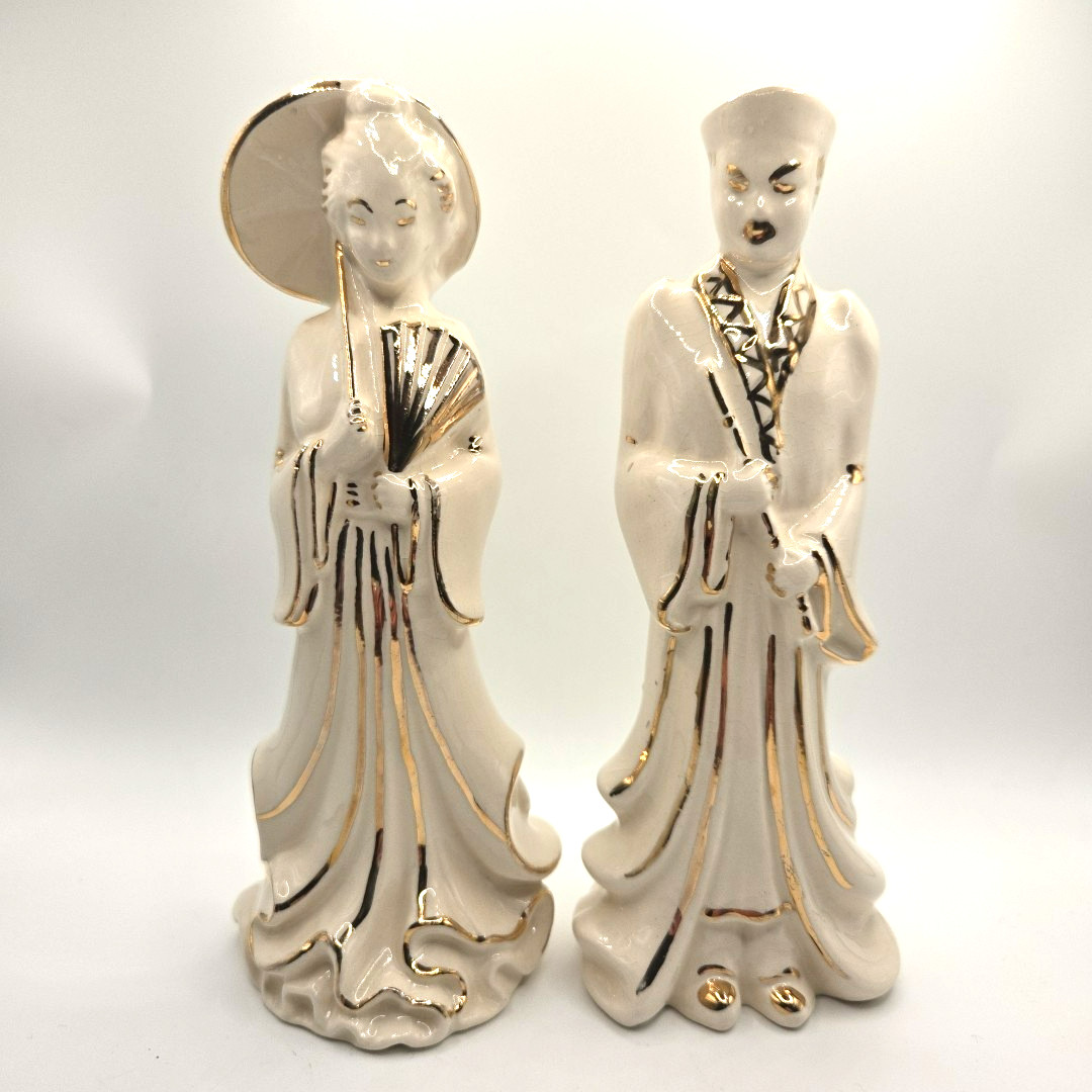 VINTAGE CHINESE MAN AND WOMAN PORCELAIN FIGURINES COUPLE CULTURAL HAND PAINTED