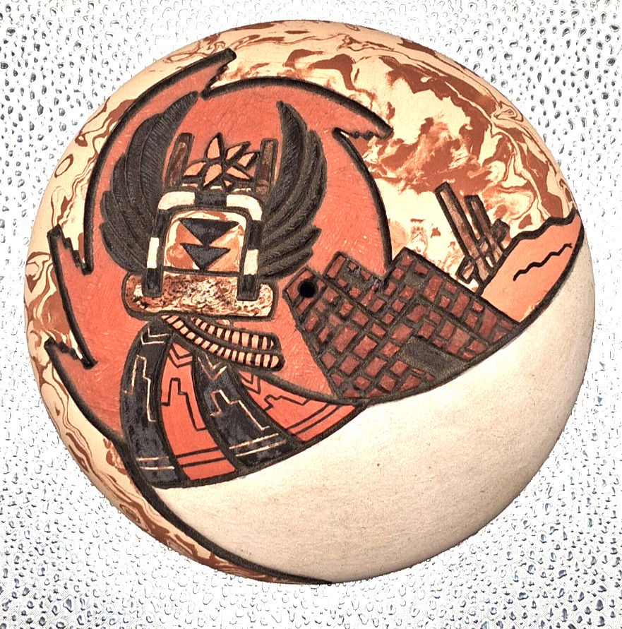 Delmar Polacca Hopi Native American Carved Polychrome Seed Pot 8\