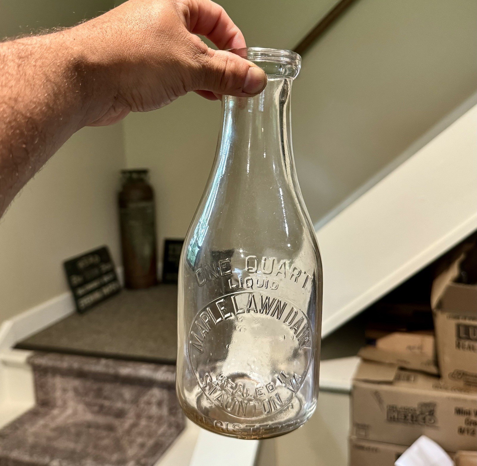 Maple Lawn Dairy Staunton VA Rare Qt Milk Bottle Emb Slug Plate Dated 1943 Nice