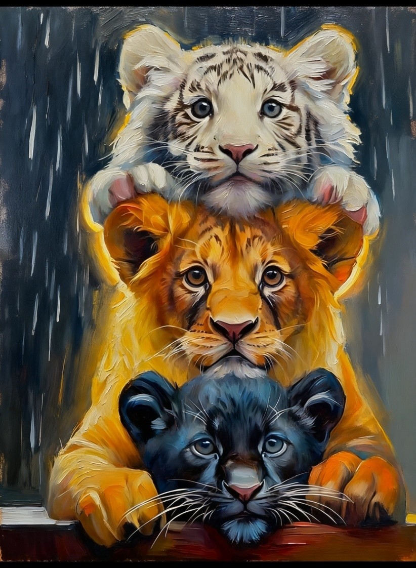 Lion Tiger Panther Cubs Wildlife Big Cats Art Card Print PZ Signed /30